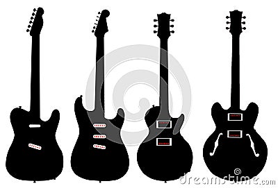 Silhouetted Guitar Collection Vector Illustration