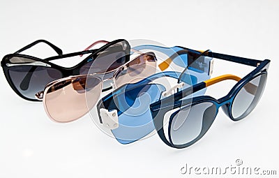 Collection of fashionable sunglasses on white Editorial Stock Photo