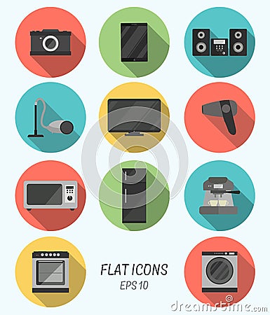 Collection modern flat icons with long shadow effect for design Vector Illustration