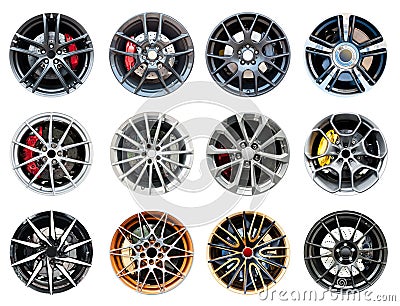 Collection of modern sport wheel Stock Photo