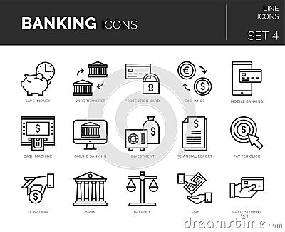 Collection of modern icons set of banking and finance elements Vector Illustration