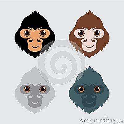 Collection of monkey cartoon face design icon. Pack of happy monkey cartoon face vector illustration. Gorilla cartoon face vector Vector Illustration