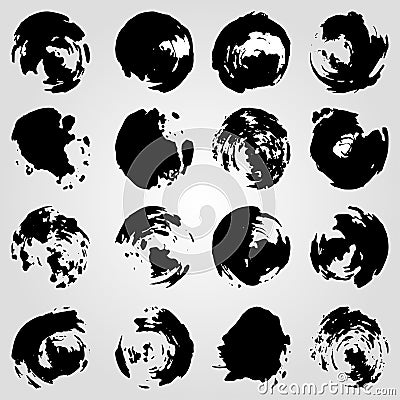 Collection of monochrome ink blots on a light background Vector Illustration