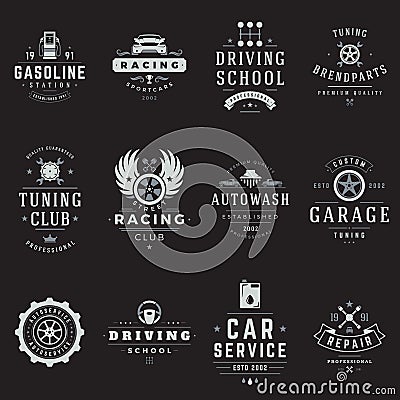 Collection monochrome retro logo automobile service club society decorative design vector Vector Illustration