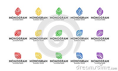 a collection of monogram logos with leaf shapes. vector premium Vector Illustration