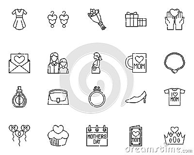 Collection of Mothers Day icons with Outline Style pixel Stock Photo