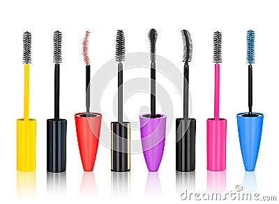 A collection of multicolored brushes for mascara Stock Photo