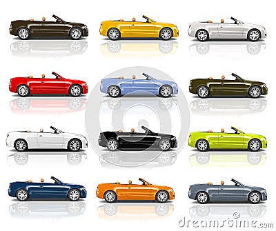 Collection of Multicolored 3D Modern Cars Stock Photo