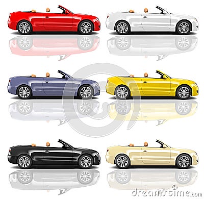 Collection of Multicolored 3D Modern Cars Stock Photo