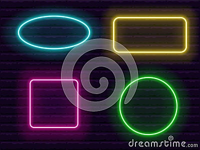 Collection of multicolored neon frames for advertising and web design Vector Illustration