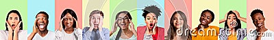 Collection of multiethnic young people expressing various emotions, collage Stock Photo