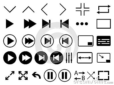 Collection of Multimedia Control Icons, media player icon, pause, play, zoom, skip, next, previous, subtitle icon Vector Illustration