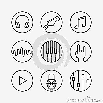 Collection of music or recording studio icons Vector Illustration