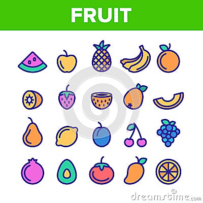 Collection Nature Fruit Elements Vector Icons Set Vector Illustration