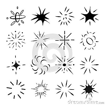 Collection of New Year's lights, salute elements and various decorative signs. Black fractal signs for design in Vector Illustration