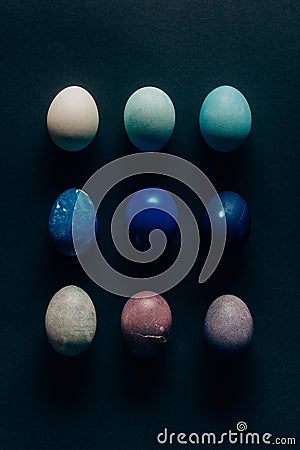 Collection of nine colored painted easter eggs Stock Photo