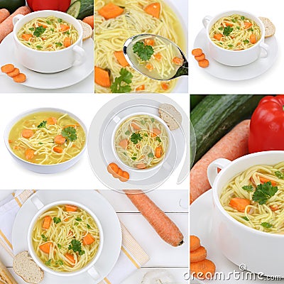 Collection of noodle soup soups in bowl with noodles Stock Photo