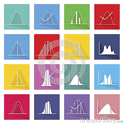 Collection of 16 Normal Distribution Curve Icons Vector Illustration