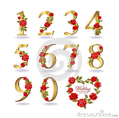 Collection of floral decorated numbers Vector Illustration