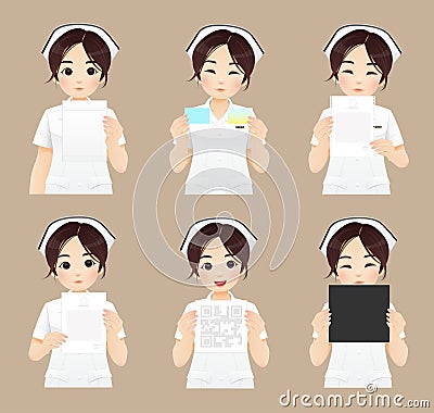 Collection of nurse holding paper Vector Illustration