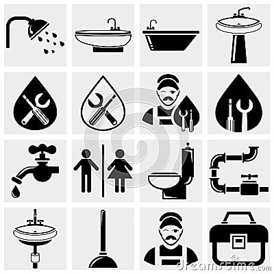 Plumbing and bathroom vector icons set Vector Illustration