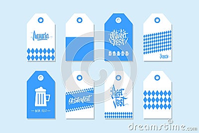 Collection of Oktoberfest gift tags. Set of hand drawn German Beer Fest labels Vector Illustration
