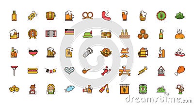 Collection oktoberfest icons line filled Vector Illustration