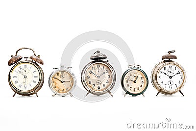 Collection of old alarm clocks Stock Photo