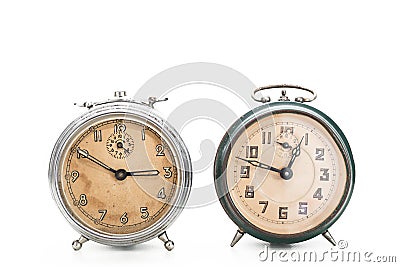 Collection of old alarm clocks Stock Photo