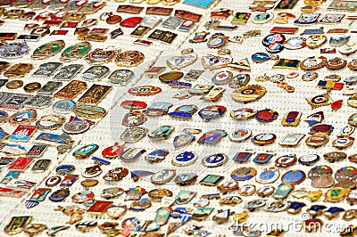 Collection of old military medals Editorial Stock Photo