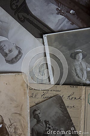 A collection of old vintage family documents Editorial Stock Photo