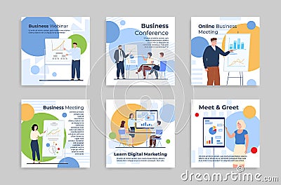 Collection online business meeting promo poster template place for text vector illustration Vector Illustration