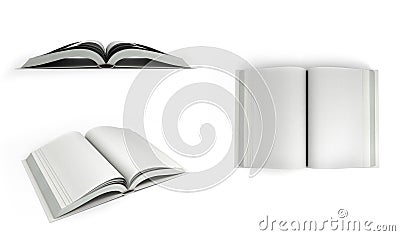 Collection of Open white books 3d render on white background Stock Photo