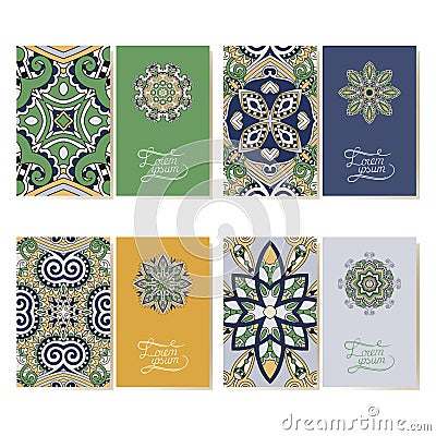 Collection of ornamental floral business cards, Vector Illustration