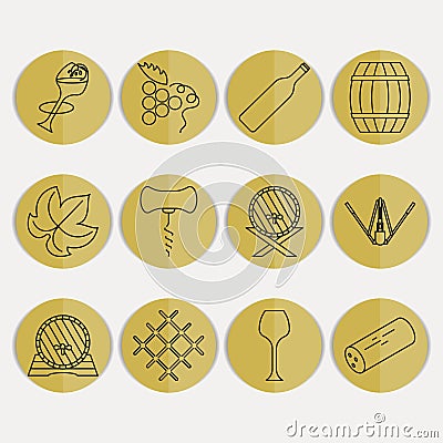 Collection of outline wine icons Vector Illustration