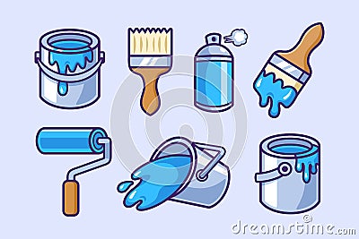 Collection of Paint Work Tools Vector Illustration