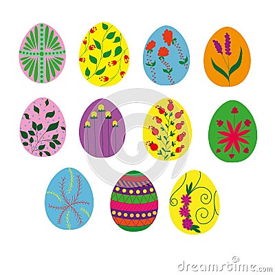 Collection of painted Easter eggs. Vector Illustration