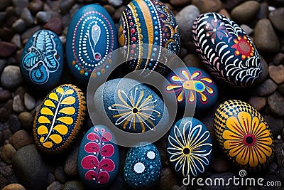 Collection of painted smooth river stones Stock Photo