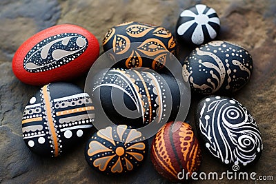 Collection of painted smooth river stones Stock Photo