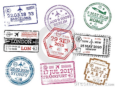 Collection of Passport Stamps Isolated on White Stock Photo