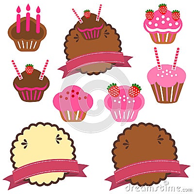 A collection of pastry cake Cartoon Illustration