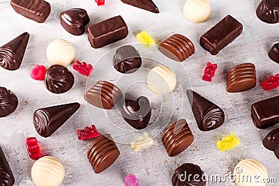 Collection pattern of photos assortment of chocolate candies Stock Photo