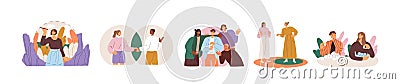 Collection of people setting, protecting and violating personal boundaries during social interaction with family Vector Illustration