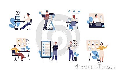 Collection of people successfully organizing their tasks and appointments. Set of scenes with efficient and effective Vector Illustration