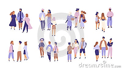 Collection of people talking or chattering to each other. Bundle of groups of men and women having conversation or Vector Illustration