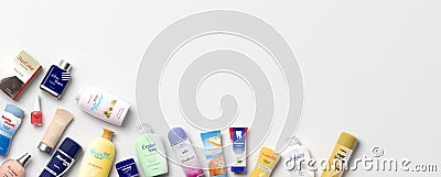 Collection of personal care productss - white background. 3d illustration Cartoon Illustration