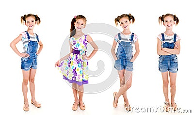 Collection of photos adorable smiling little girl child in princess dress isolated Stock Photo