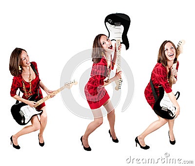 Collection photos of a cute guitarist woman Stock Photo