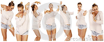 A collection of photos of a dancing beautiful woman Stock Photo