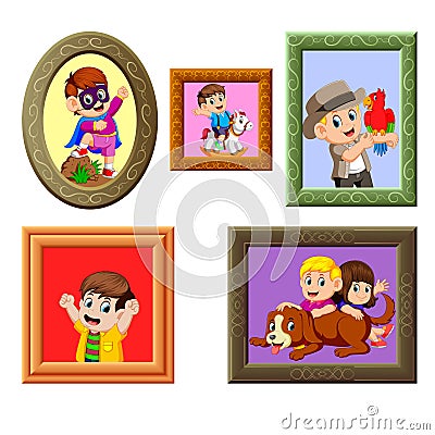The collection of the photos frame with the different picture Vector Illustration